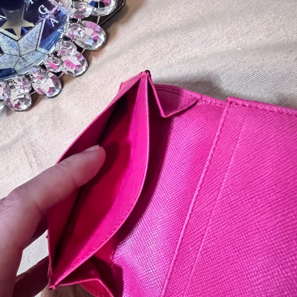 PRADA Card Case Bi-Fold Saffiano Leather Pink Women Logo Authentic - Picture 3 of 8